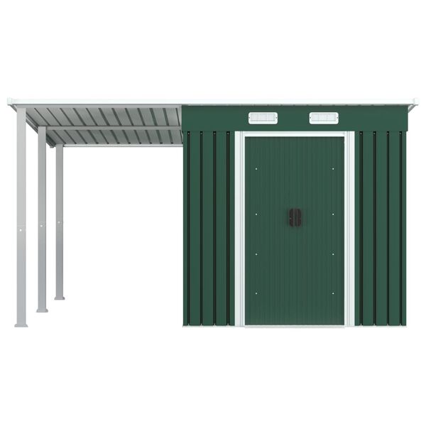 vidaXL Garden Shed with Extended Roof Green 346x236x181 cm Steel