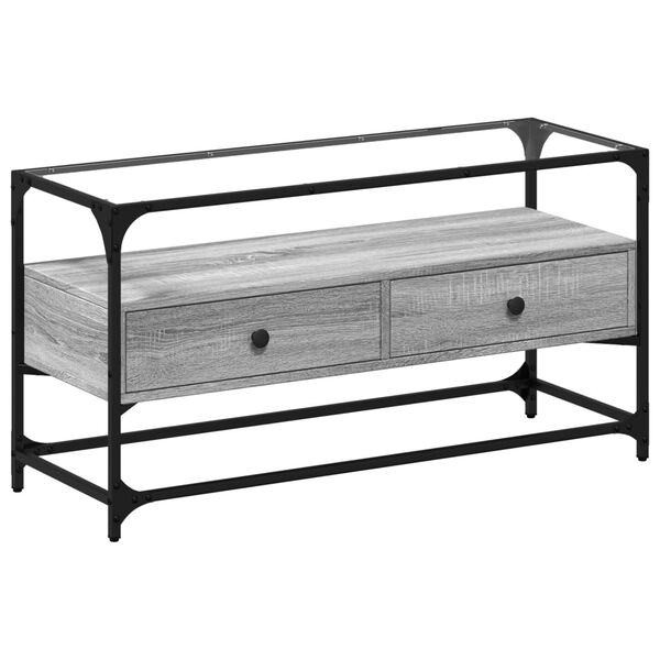 vidaXL TV Cabinet with Glass Top Grey Sonoma 98x35x51 cm Engineered Wood