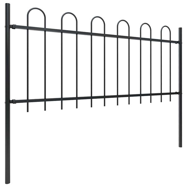 vidaXL Garden Fence with Hoop Top Steel 1426x80 cm Black