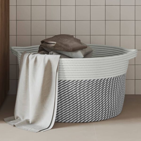 vidaXL Storage Basket Grey and White &Oslash;40x25 cm Cotton