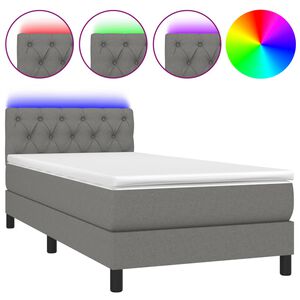 vidaXL Box Spring Bed with Mattress&LED Dark Grey 80x200cm Fabric