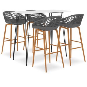 vidaXL Bar Set | White table, Grey stools | MDF, powder-coated metal, PP