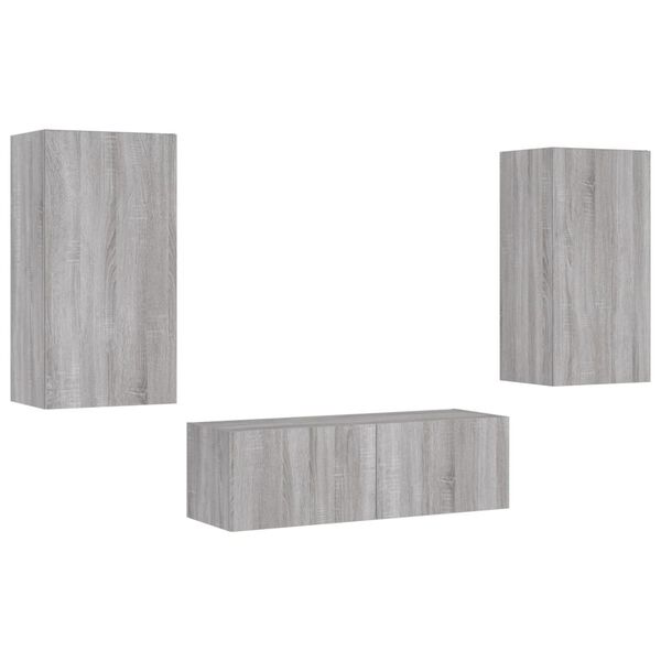 vidaXL 3 Piece TV Wall Cabinets with LED Lights Grey Sonoma