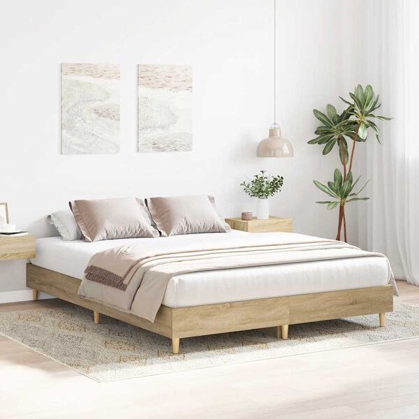 vidaXL Bed Frame No Mattress Sonoma Oak 140x200 cm Engineered Wood