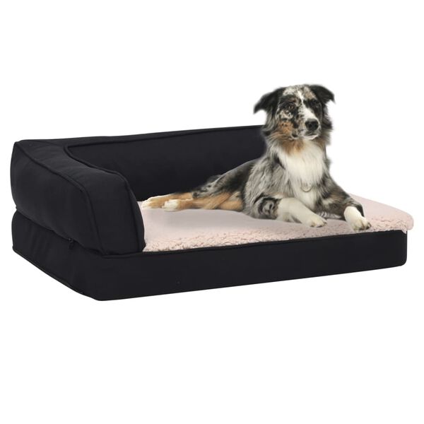 vidaXL Ergonomic Dog Bed Mattress 90x64 cm Linen Look Fleece Black