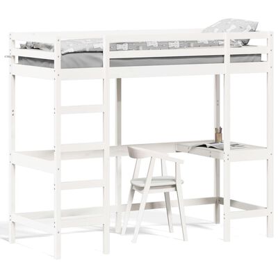 vidaXL Loft Bed with Desk White 75x190 cm Solid Wood Pine