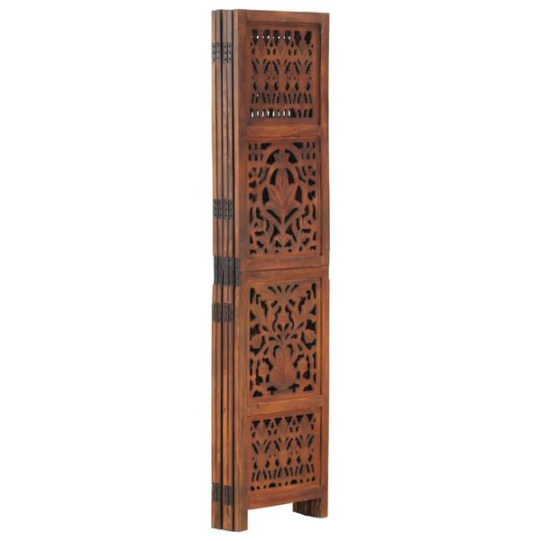 vidaXL Hand Carved 5-Panel Room Divider Brown 200x165 cm Solid Mango Wood