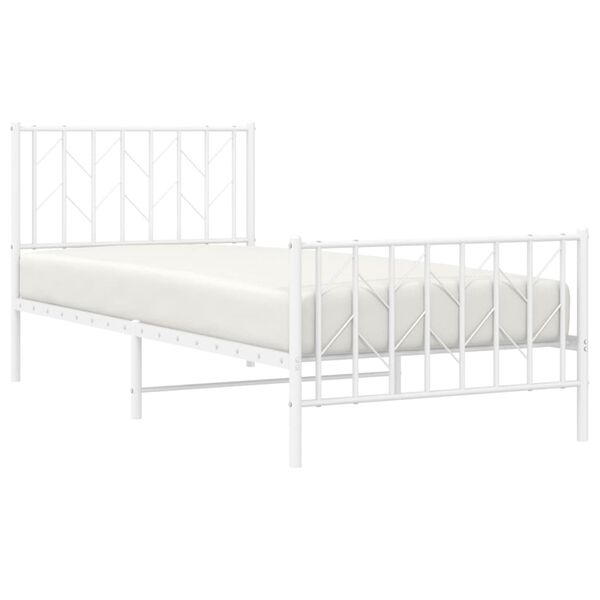 vidaXL Metal Bed Frame without Mattress with Footboard White 90x200cm