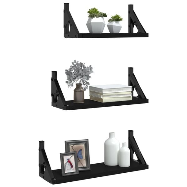 vidaXL 3 Piece Wall Shelf Set Black Engineered Wood