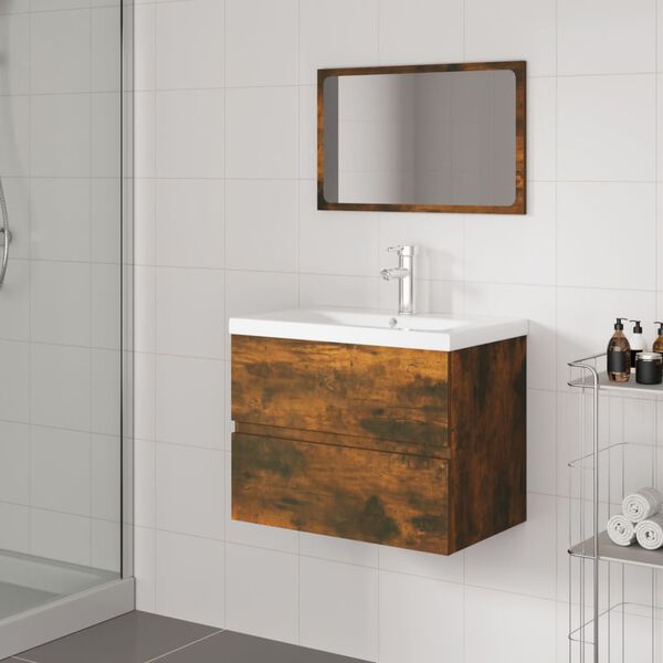 vidaXL Bathroom Furniture Set Smoked Oak Engineered Wood