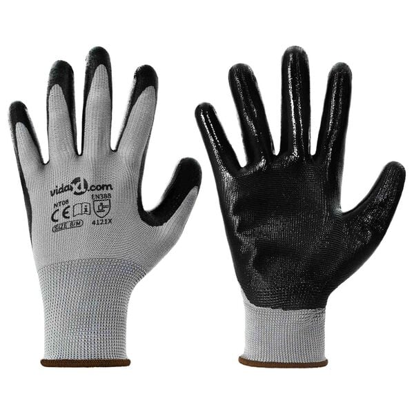 vidaXL Work Gloves 24 pcs Grey and Black 8 / M Polyester
