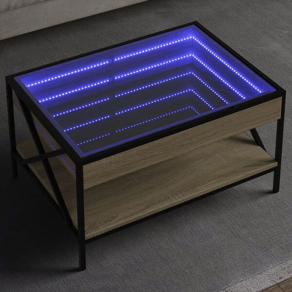 vidaXL Coffee Table with Infinity LED Sonoma Oak 70x50x38 cm
