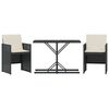 vidaXL 3 Piece Bistro Set with Cushions Black Poly Rattan
