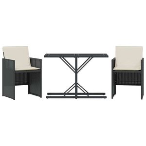 vidaXL 3 Piece Bistro Set with Cushions Black Poly Rattan