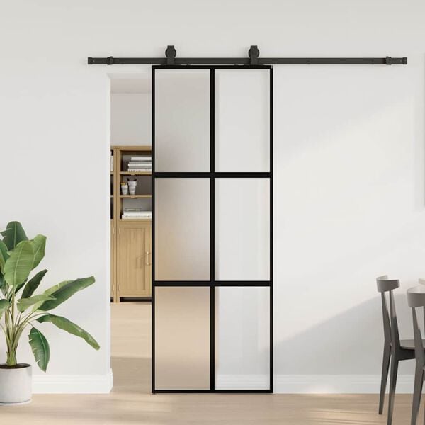 vidaXL Sliding Door with Hardware Set Black 76x205 cm Tempered Glass