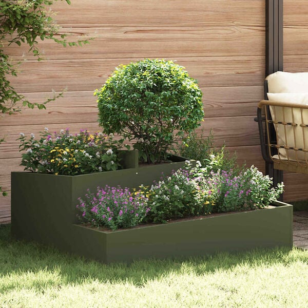 vidaXL Garden Planter Olive Green 100 x 100 x 50 cm Cold-rolled Steel