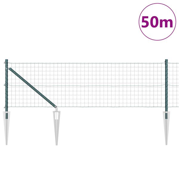 vidaXL Fence with Post Green 0.6 x 50 m Steel and PVC