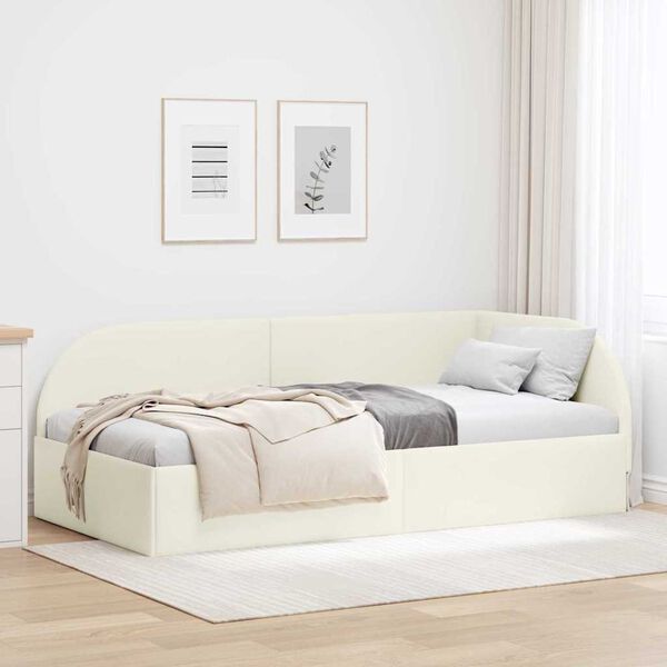 vidaXL Corner Bed Frame with Headboard Cream 90 cm x 200 cm Fabric