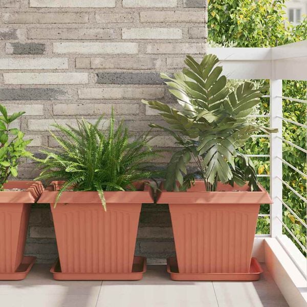 vidaXL Square Flower Pot 24 pcs Brick Red 43 x 43 x 33.5 cm Plastic