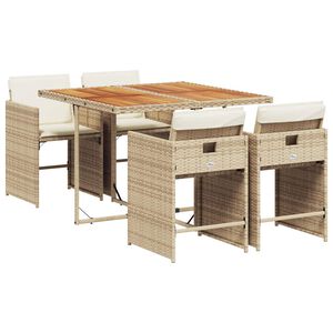 vidaXL 5 Piece Garden Dining Set with Cushions Beige Poly Rattan