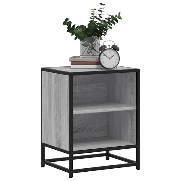 vidaXL Bedside Cabinet Grey Sonoma 40x31x50 cm Engineered Wood and Metal
