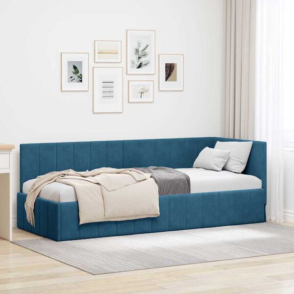 vidaXL Corner Bed Frame with Headboard Blue 80 cm x 200 cm Velvet