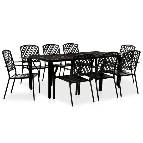vidaXL 9 Piece Outdoor Dining Set Steel Black