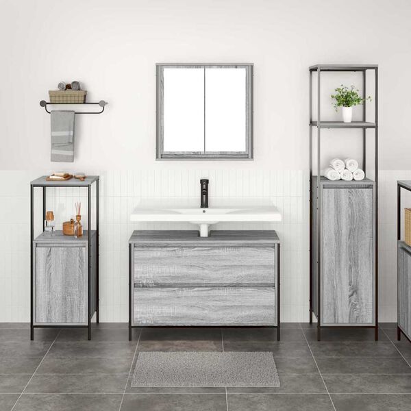 vidaXL Bathroom Furniture Set 3 pcs Grey Sonoma Engineered Wood