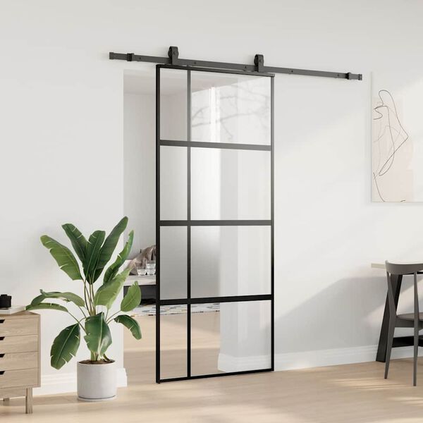 vidaXL Sliding Door with Hardware Set Black 90x205 cm Tempered Glass