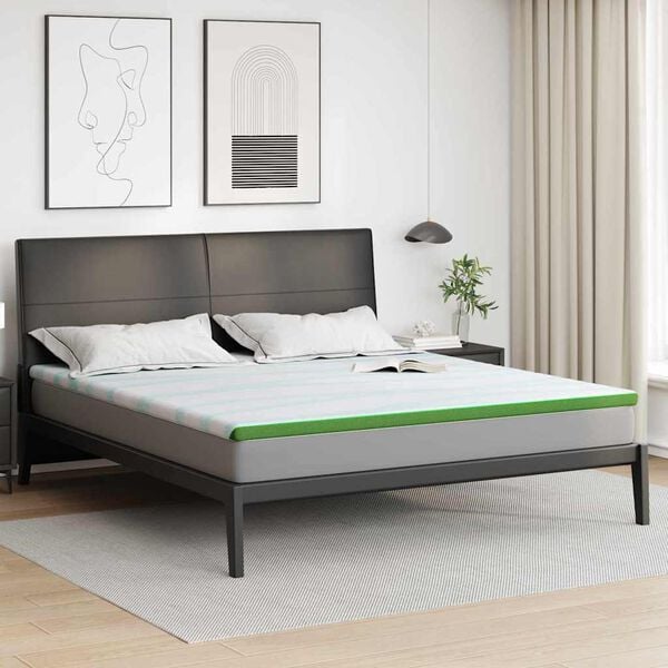 vidaXL Mattress Topper White and Green 200 x 200 x 6 cm Jaquard Fabric