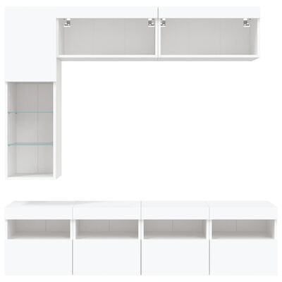 vidaXL 7 Piece TV Wall Cabinet Set with LED Lights White