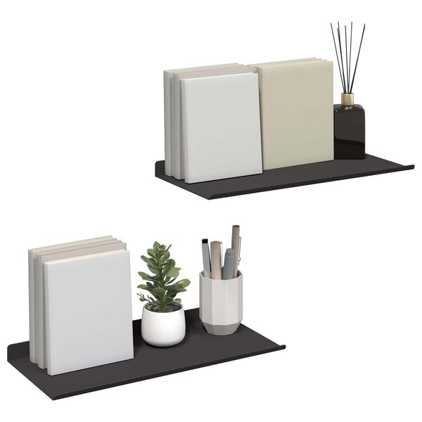 vidaXL Wall Shelf with Shelf 2 pcs Black 40 x 17.5 x 2.5 cm