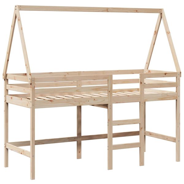 vidaXL Loft Bed with Ladder and Roof without Mattress 90x190 cm Single