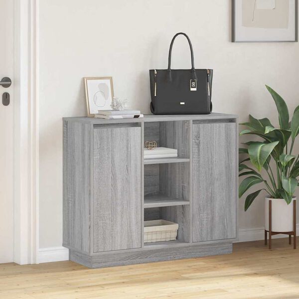 vidaXL LED Sideboard Grey Sonoma 90 x 32 x 75 cm Engineered Wood
