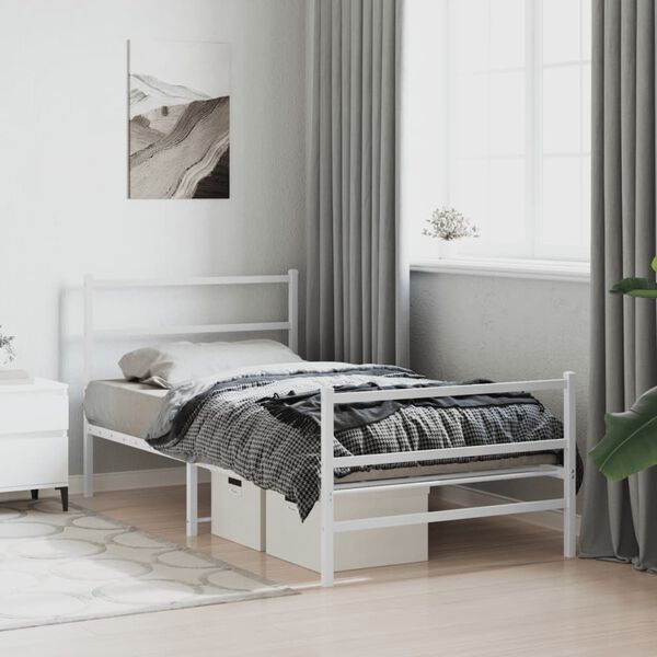 vidaXL Metal Bed Frame without Mattress with Footboard White 100x190cm