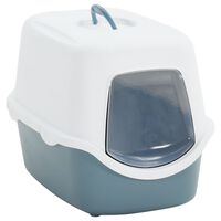 vidaXL Cat Litter Tray with Cover White and Blue 56x40x40 cm PP