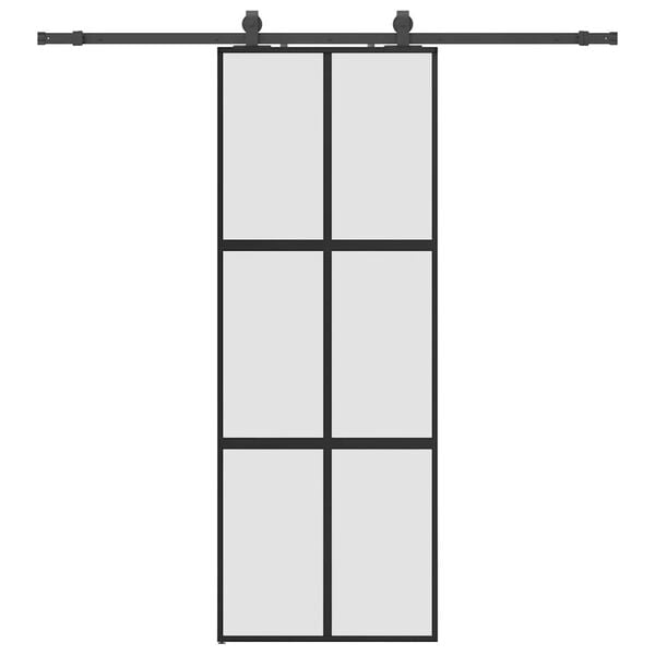 vidaXL Sliding Door with Hardware Set Black 76x205 cm Tempered Glass