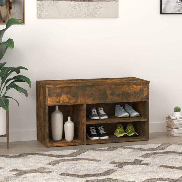 vidaXL Shoe Bench Smoked Oak 80x30x45 cm Engineered Wood