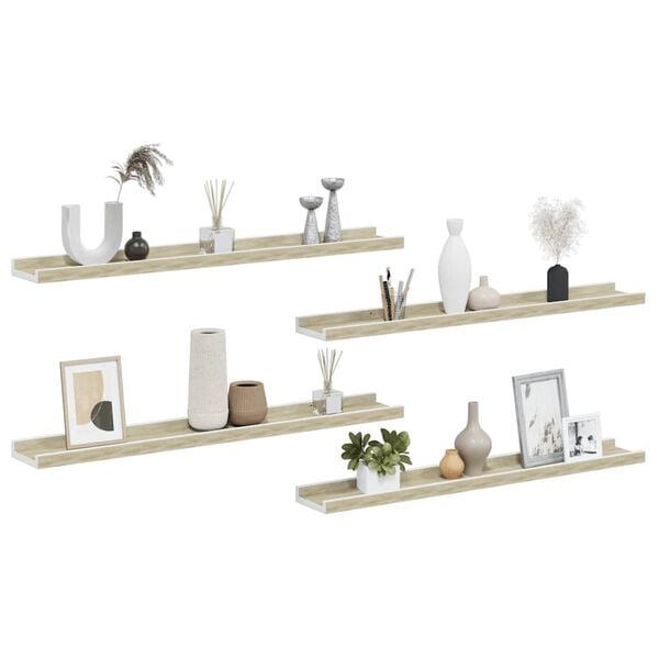 vidaXL Wall Shelves 4 pcs White and Sonoma Oak 80x9x3 cm