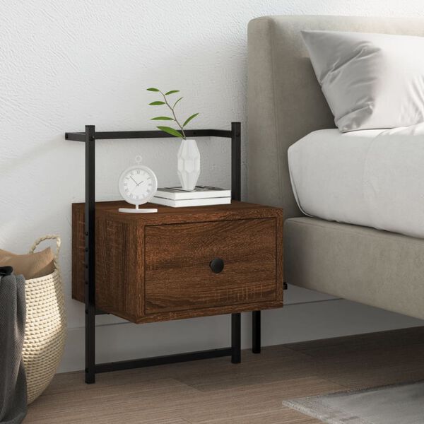 vidaXL Bedside Cabinet Wall-mounted Brown Oak 35x30x51 cm Engineered Wood