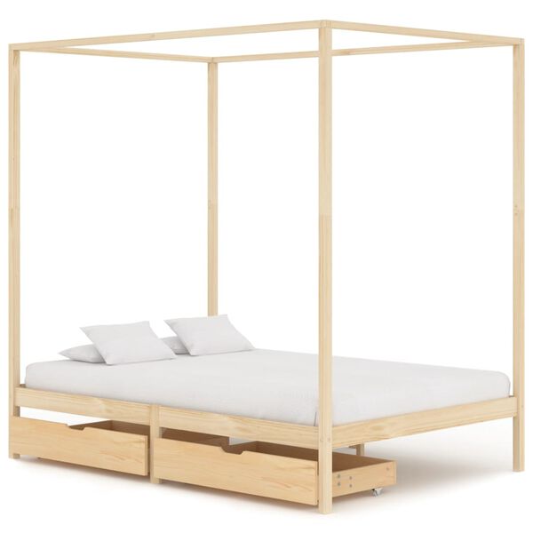 vidaXL Canopy Bed Frame without Mattress Solid Pine Wood 140x200 cm