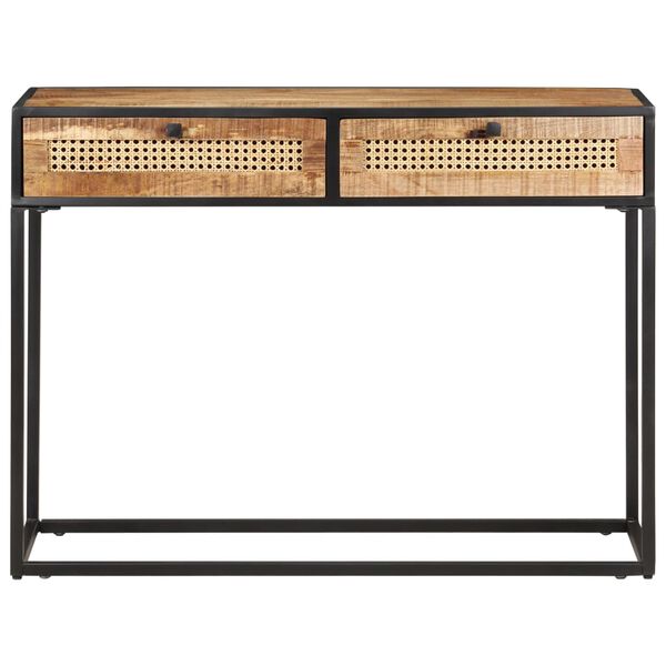 vidaXL Console Table 100x35x75 cm Rough Mango Wood and Natural Cane