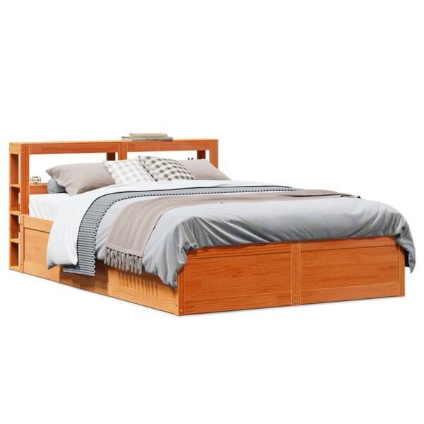 vidaXL Bed Frame with Headboard Wax Brown 135x190 cm Double Solid Wood Pine