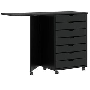 vidaXL Rolling Cabinet with Desk "MOSS" Black Solid Wood Pine