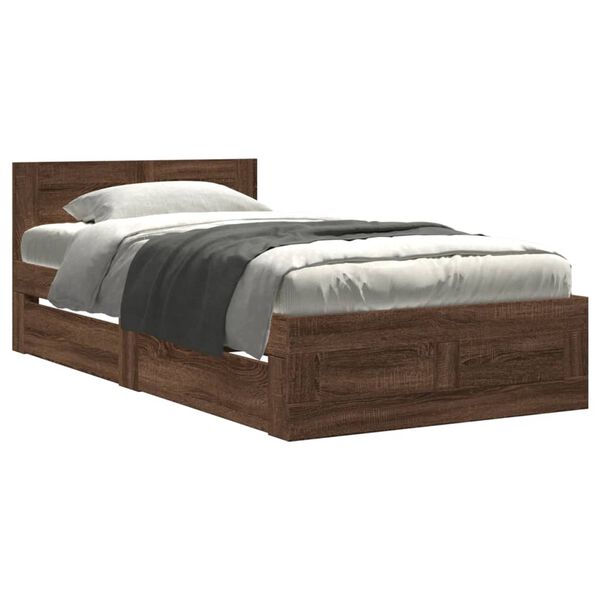 vidaXL Bed Frame with Headboard without Mattress Brown Oak 75x190 cm Small Single