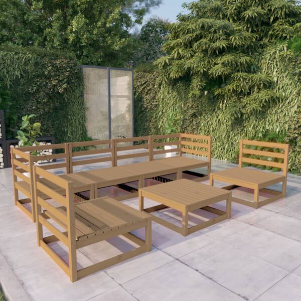 vidaXL 7 Piece Garden Lounge Set Honey Brown Solid Pinewood