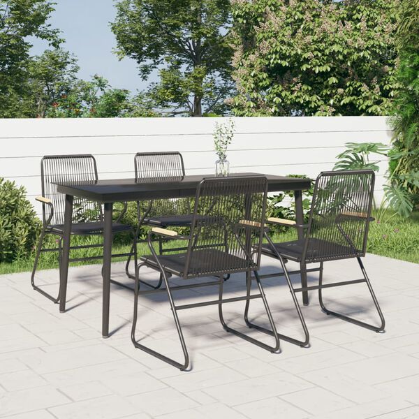 vidaXL 5 Piece Garden Dining Set Black PVC Rattan