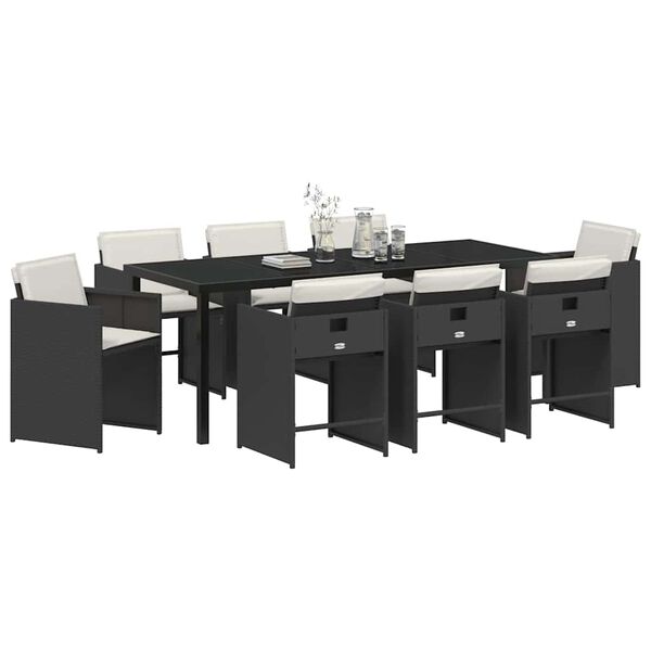 vidaXL Garden Dining Set 9 pcs Black Poly Rattan