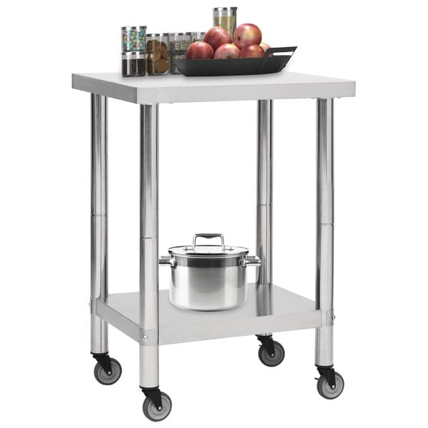 vidaXL Kitchen Work Table with Wheels 60x45x85 cm Stainless Steel