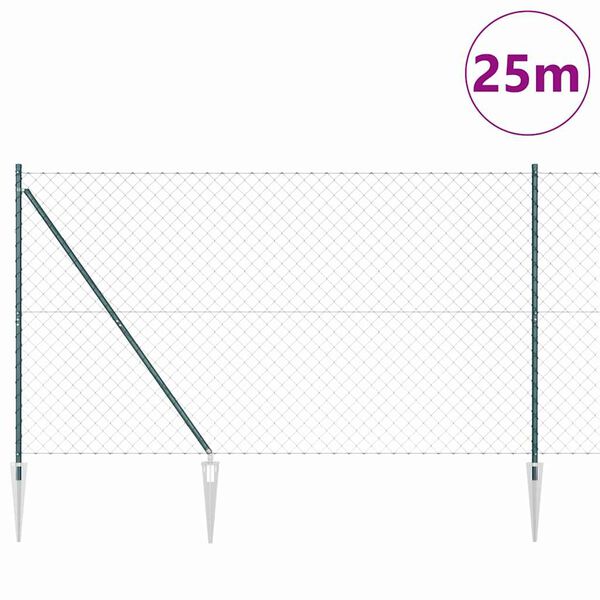 vidaXL Chain Link Fence with Posts Green 1.5 x 25 m Steel